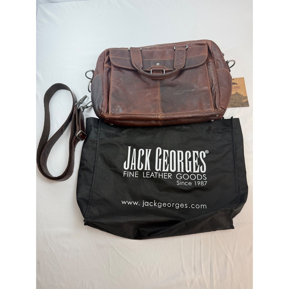 Jack Georges Voyager Top Zip Briefcase Brown Leather Laptop Messenger Bag NWT